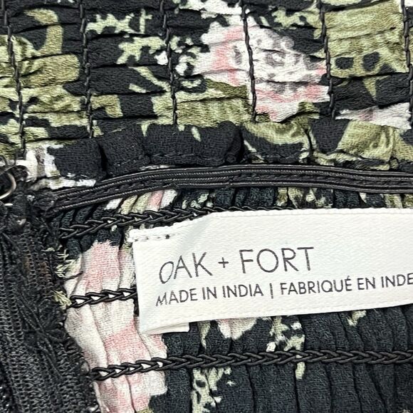 OAK + FORT Ditzy Floral Long Puff Sleeve Sweetheart Neck Smocked Crop Top Large - Picture 11 of 12